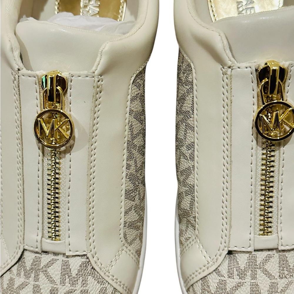 Michael Kors Keaton Zip Slip-On Sneaker Vanilla MK Logo Size 7M - Picture 3 of 10